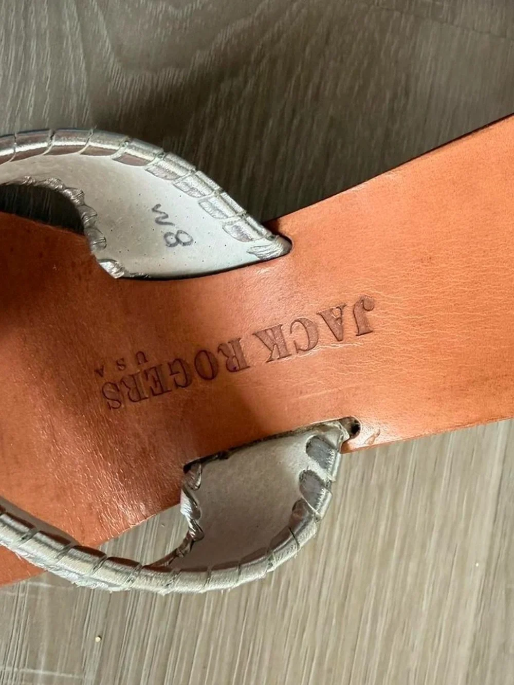 Vintage Jack Rogers Silver Metallic Leather Thong Sandals